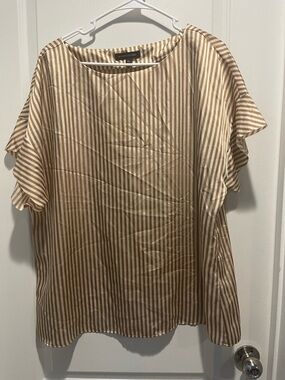 Banana Republic Vertical Stripe Short Sleeve Top - Beige & White